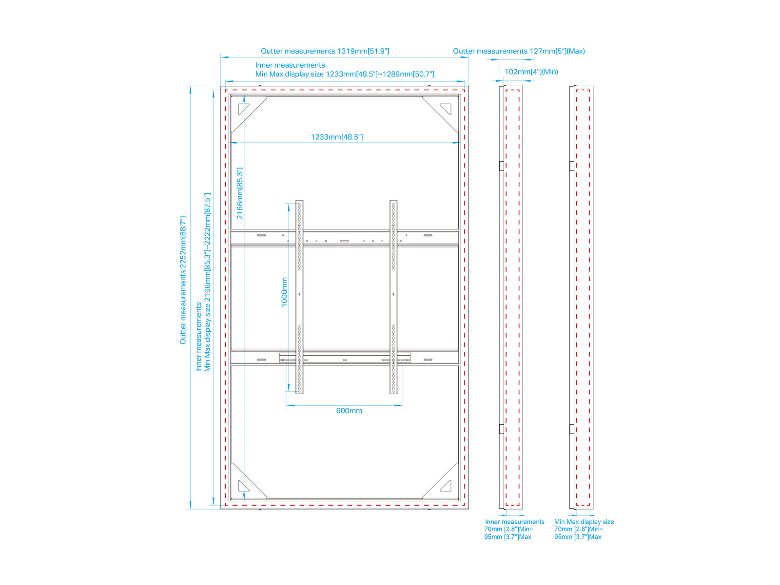 Multibrackets M Pro Series Enclosure 98" Wall Large White Signage Display Enclosures Multibrackets