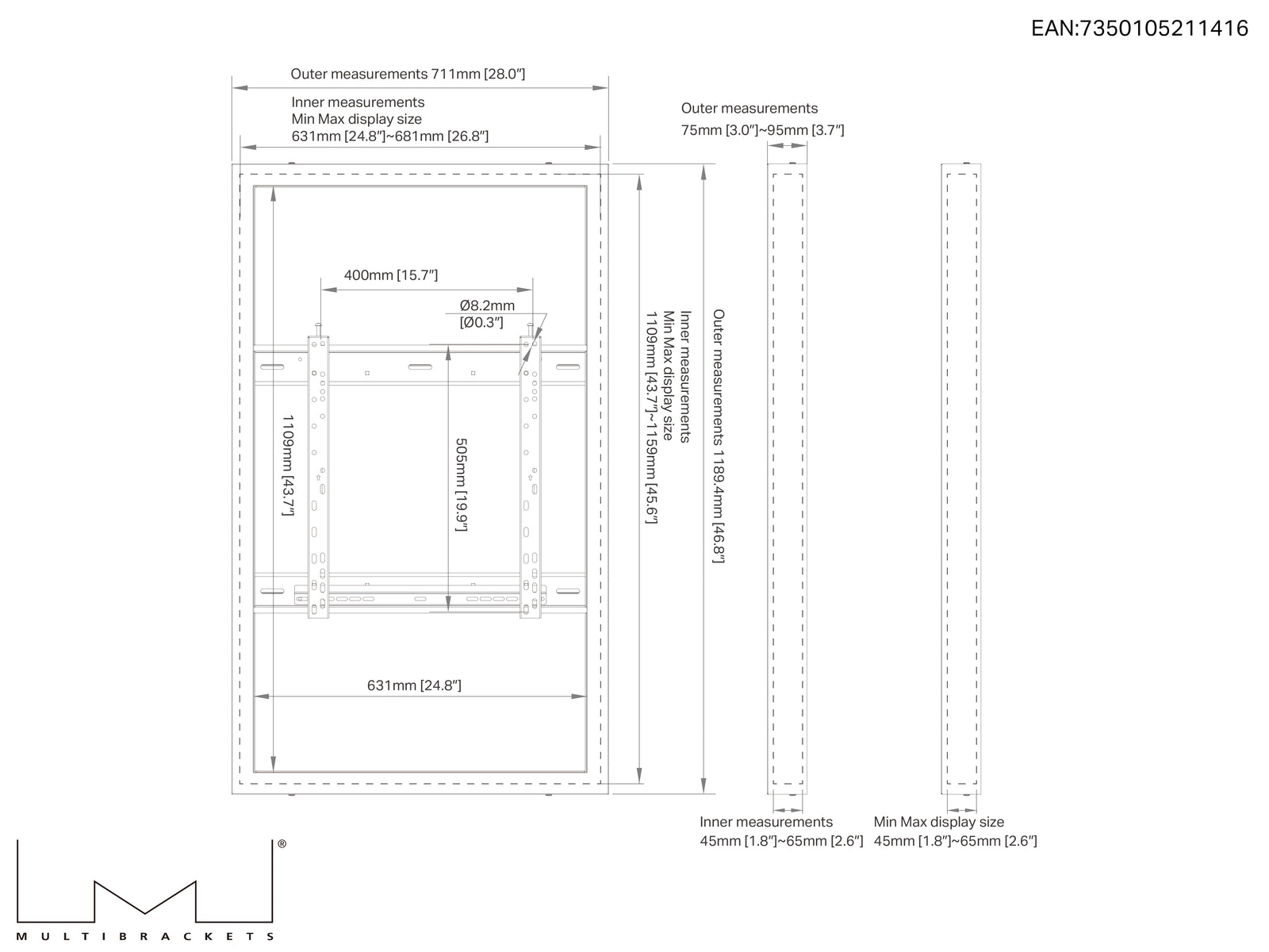 Multibrackets M Pro Series Enclosure 50" Wall Medium White Signage Display Enclosures Multibrackets