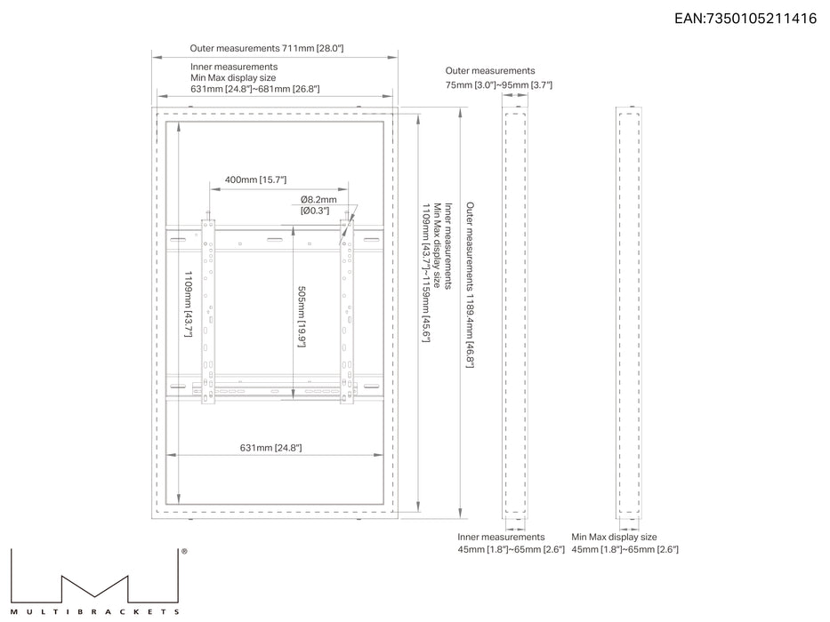 Multibrackets M Pro Series Enclosure 50" Wall Medium White Signage Display Enclosures Multibrackets