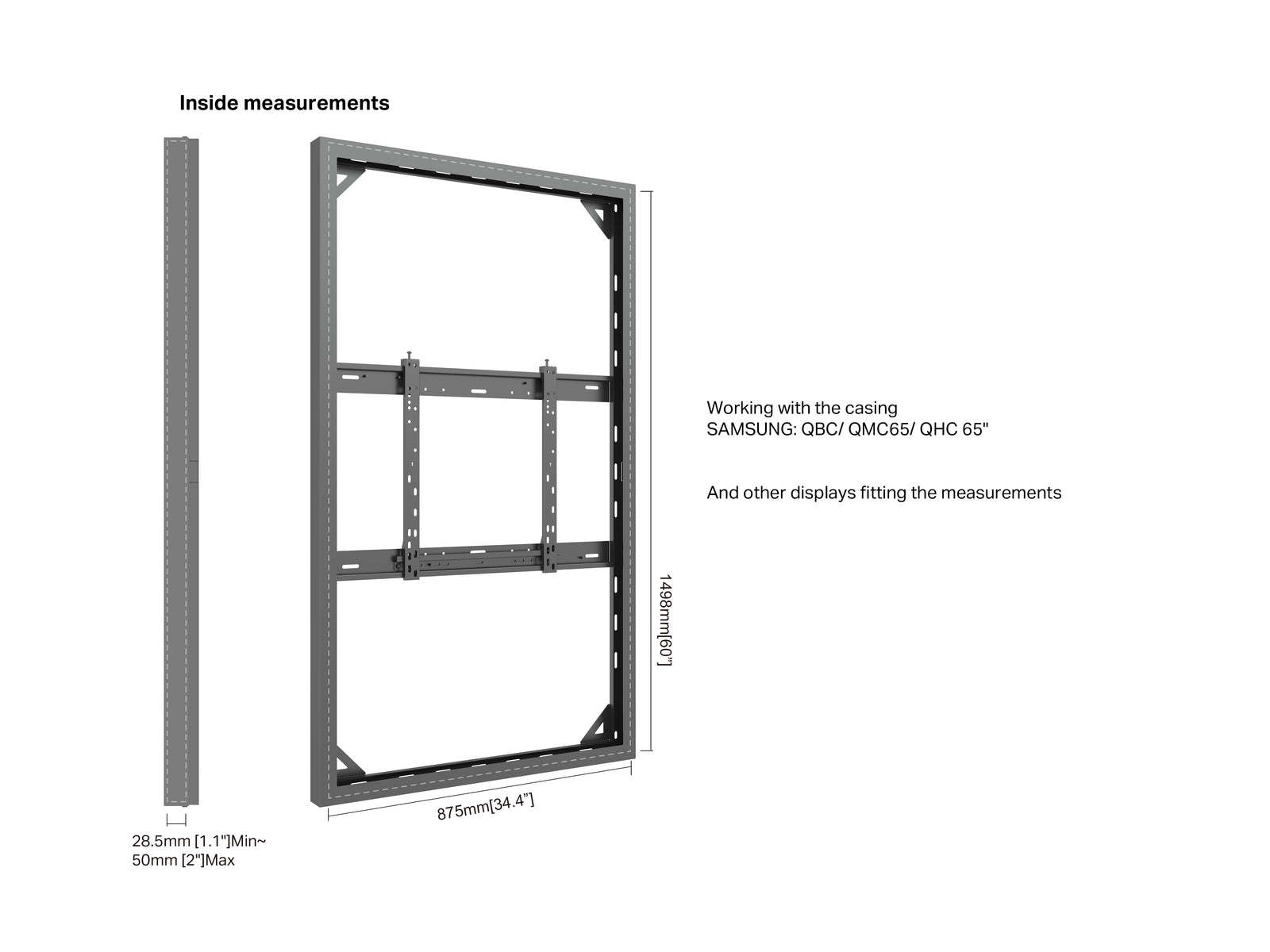 Multibrackets M Pro Series Enclosure 65" Wall Slim Medium Black Signage Display Enclosures Multibrackets