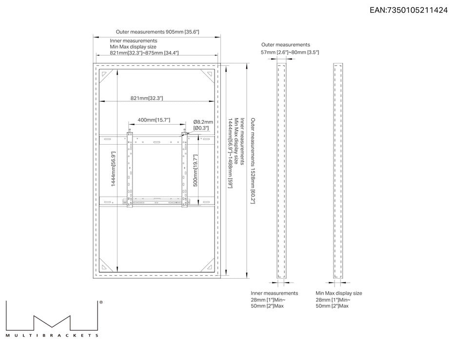 Multibrackets M Pro Series Enclosure 65" Wall Slim Medium Black Signage Display Enclosures Multibrackets