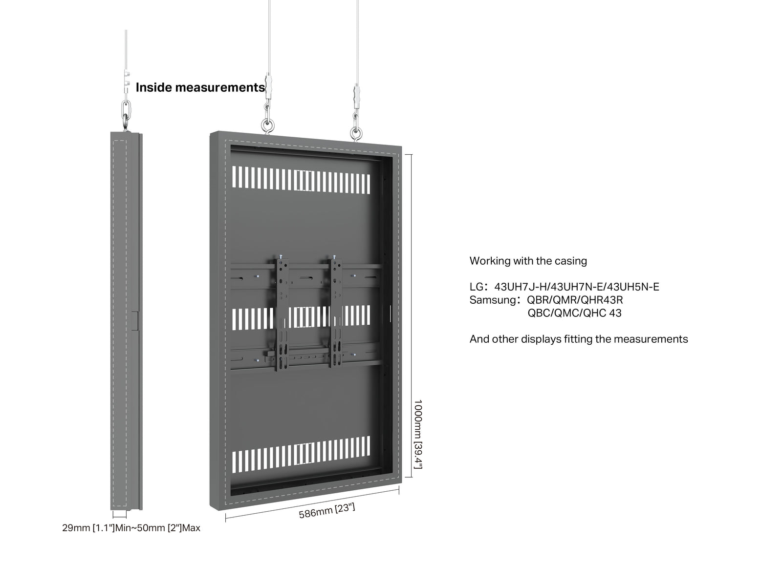 Multibrackets M Pro Series Enclosure 43" Wire Slim Small Black Signage Display Enclosures Multibrackets