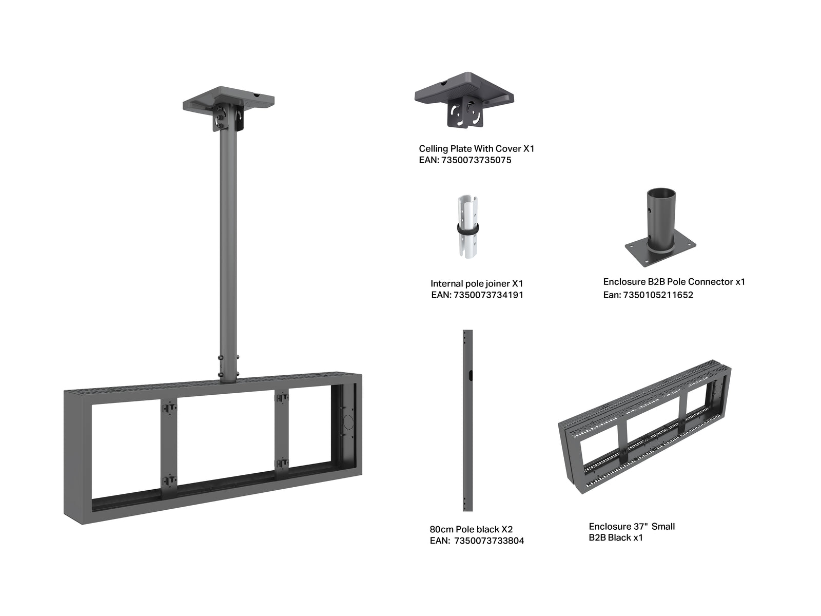 Multibrackets M Pro Series Enclosure 37" Back to Back Mount Black Signage Display Enclosures Multibrackets
