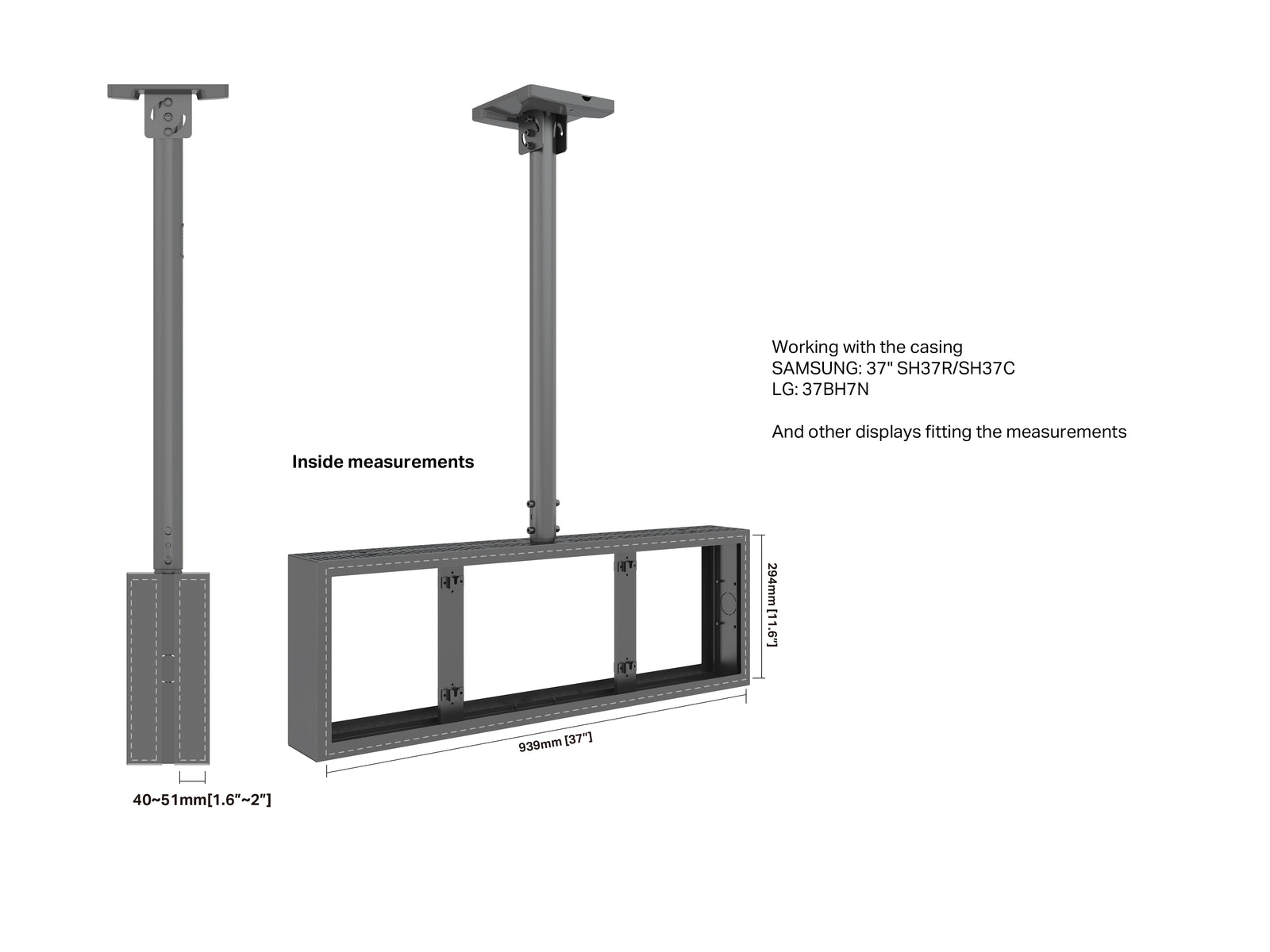 Multibrackets M Pro Series Enclosure 37" Back to Back Mount Black Signage Display Enclosures Multibrackets