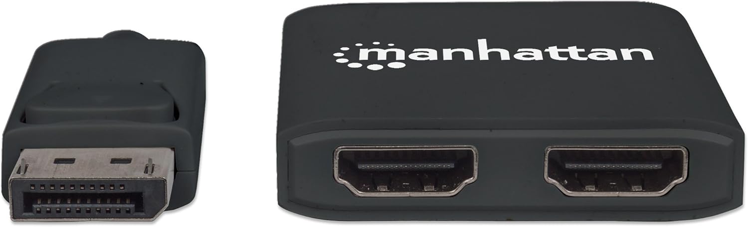 Manhattan DisplayPort 1.2 to 2-Port HDMI Splitter Hub with MST 4K@30Hz USB-A Powered Video Wall Function HDCP 2.2 Black | 152716 Splitter Manhattan