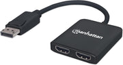 Manhattan DisplayPort 1.2 to 2-Port HDMI Splitter Hub with MST 4K@30Hz USB-A Powered Video Wall Function HDCP 2.2 Black | 152716 Splitter Manhattan