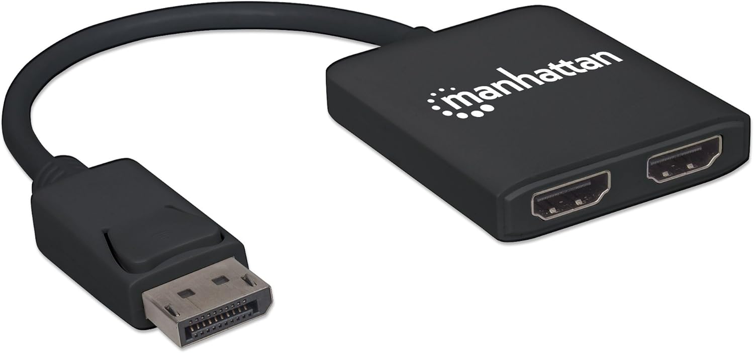 Manhattan DisplayPort 1.2 to 2-Port HDMI Splitter Hub with MST 4K@30Hz USB-A Powered Video Wall Function HDCP 2.2 Black | 152716 Splitter Manhattan