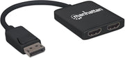 Manhattan DisplayPort 1.2 to 2-Port HDMI Splitter Hub with MST 4K@30Hz USB-A Powered Video Wall Function HDCP 2.2 Black | 152716 Splitter Manhattan