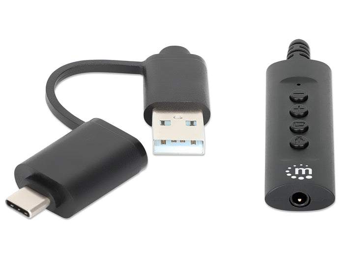 Manhattan 2-in-1 USB-C/-A to 3.5 mm Stereo Audio Adapter | 153560 Splitter Manhattan