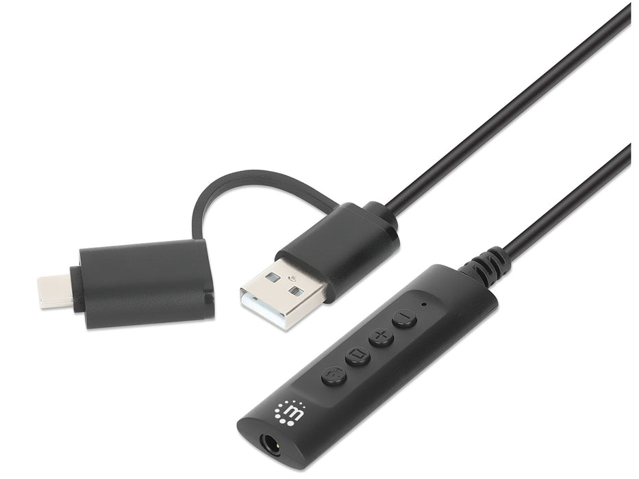 Manhattan 2-in-1 USB-C/-A to 3.5 mm Stereo Audio Adapter | 153560