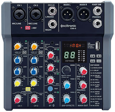 Citronic CMA Series 2/4/6-Channel Compact Mixers with DSP & Phantom Power | 170.862UK Audio Mixer Citronic