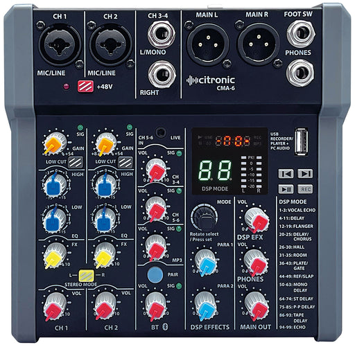 Citronic CMA Series 2/4/6-Channel Compact Mixers with DSP & Phantom Power | 170.862UK Audio Mixer Citronic