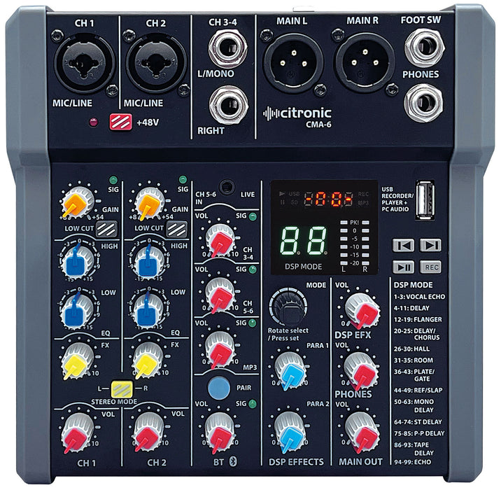 Citronic CMA Series 2/4/6-Channel Compact Mixers with DSP & Phantom Power | 170.862UK Audio Mixer Citronic