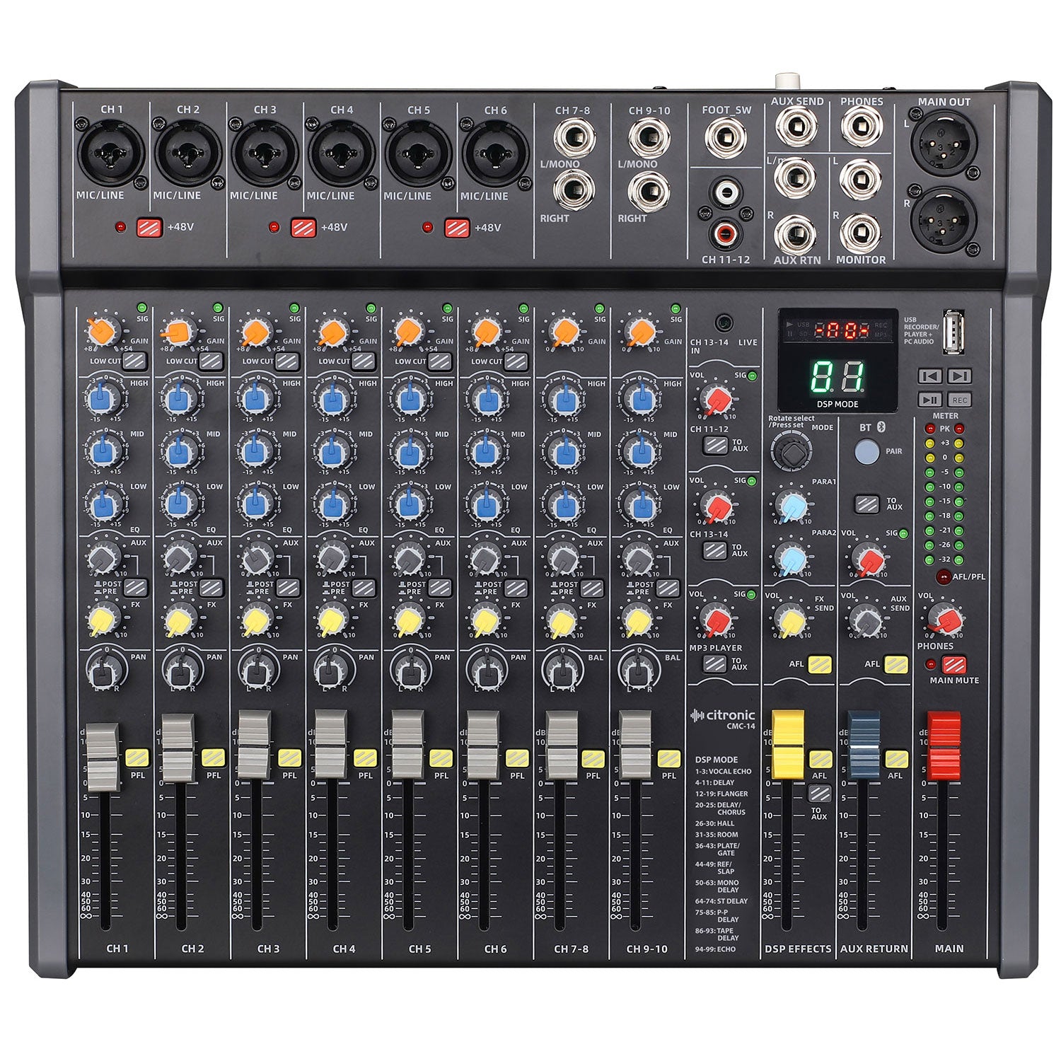 Citronic Professional Audio Mixer with DSP Effects & USB/BT Playback | 170.940UK Audio Mixer Citronic