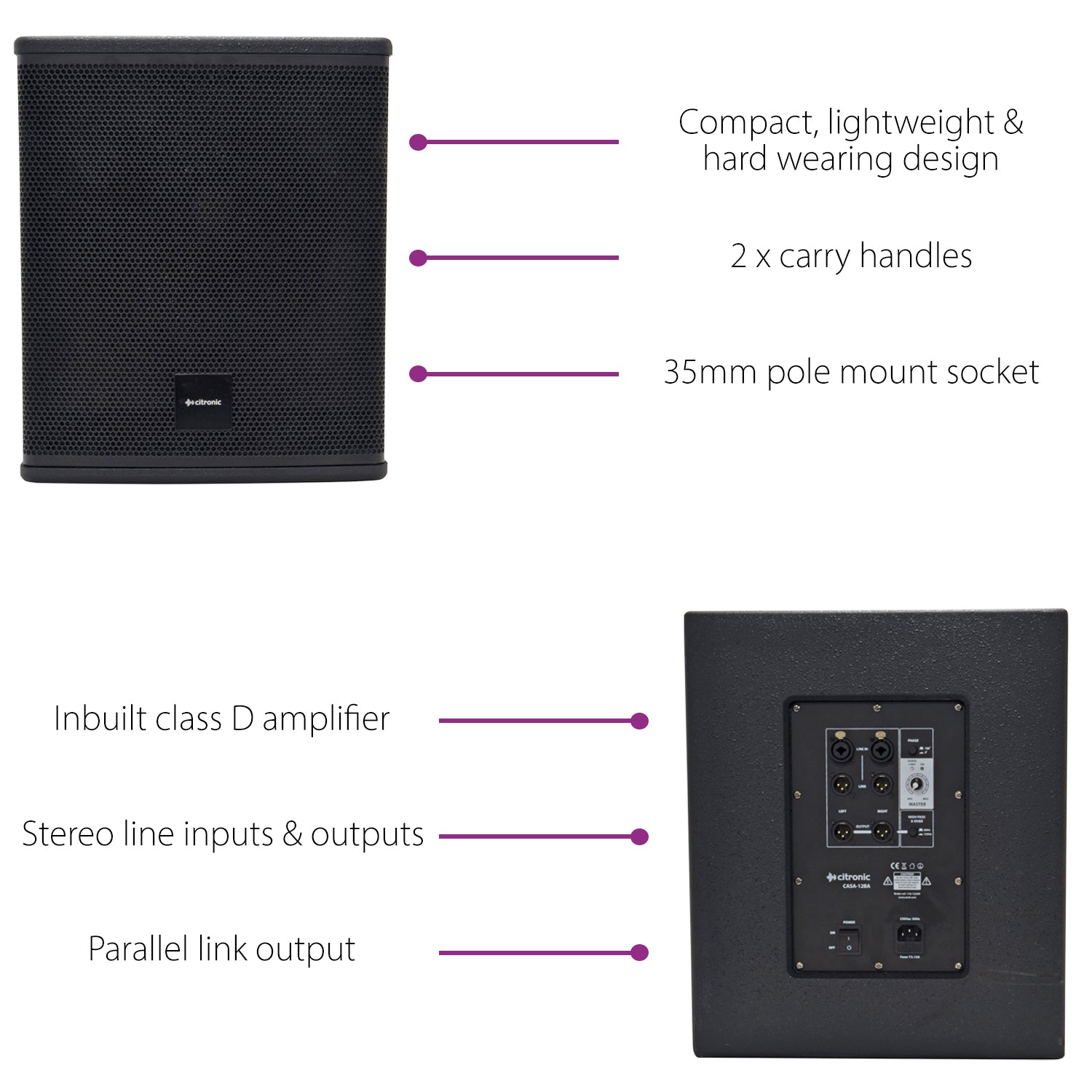 Citronic 400 W Active Subwoofer Black | 178.122UK Speaker Citronic