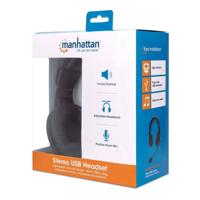Manhattan 179881 Stereo Over-Ear Headset Adjustable Microphone Headset Manhattan