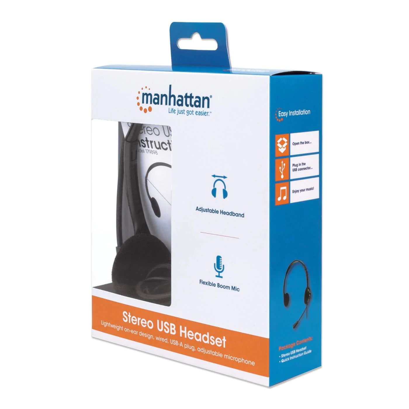 Manhattan 179898 Stereo On-Ear Headset Adjustable Microphone Headset Manhattan