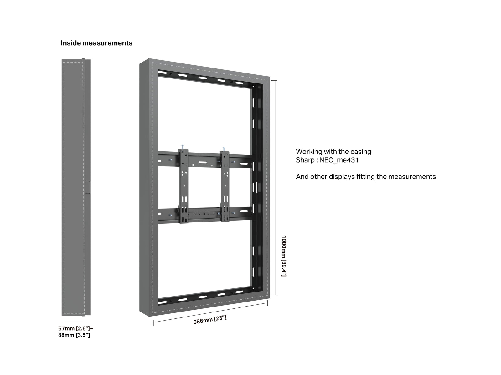 Multibrackets M Pro Series Enclosure 43" High Brightness Wall Small Black Signage Display Enclosures Multibrackets