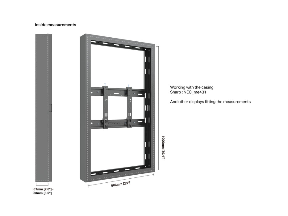 Multibrackets M Pro Series Enclosure 43" High Brightness Wall Small Black Signage Display Enclosures Multibrackets