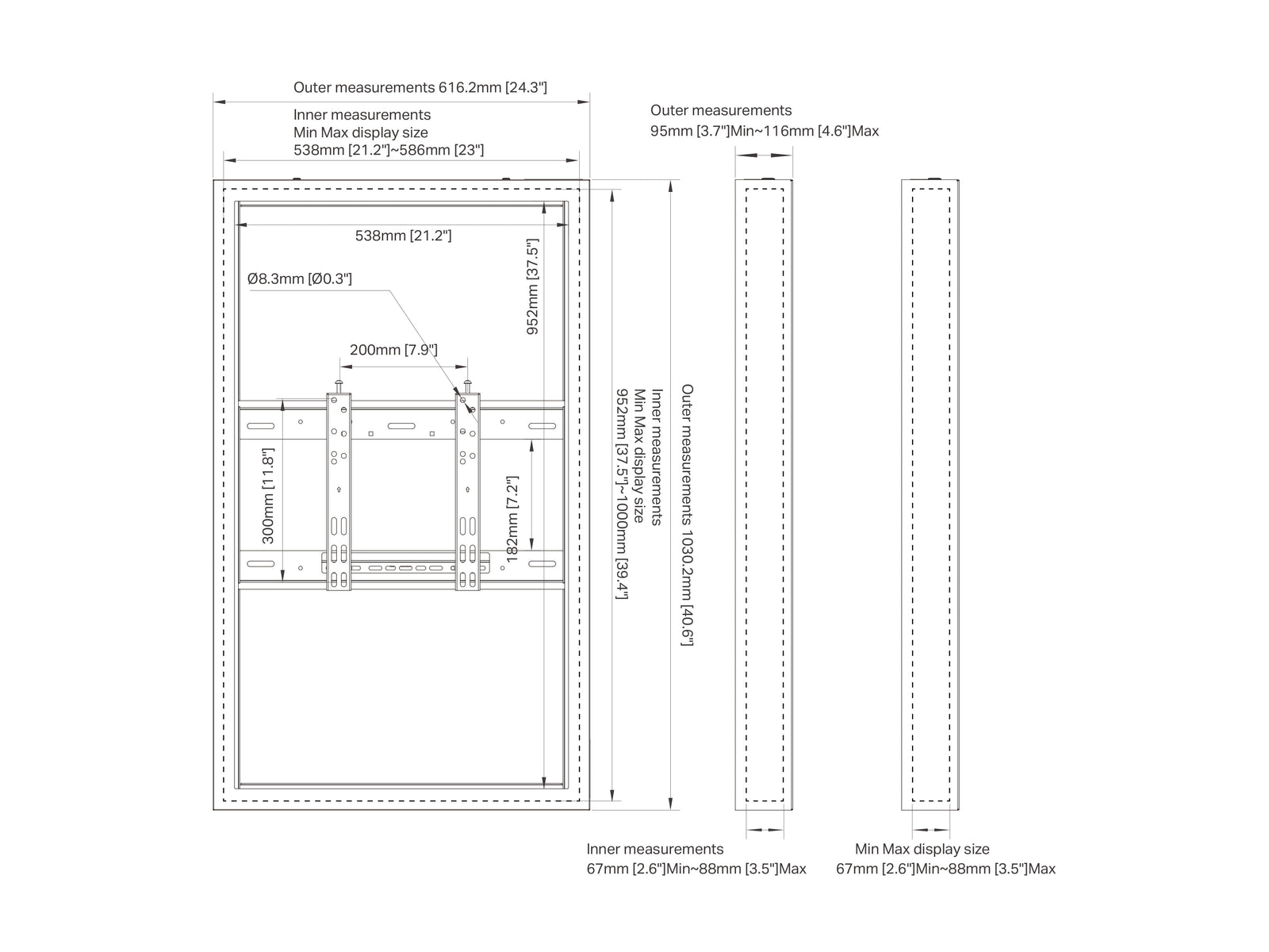 Multibrackets M Pro Series Enclosure 43" High Brightness Wall Small Black Signage Display Enclosures Multibrackets
