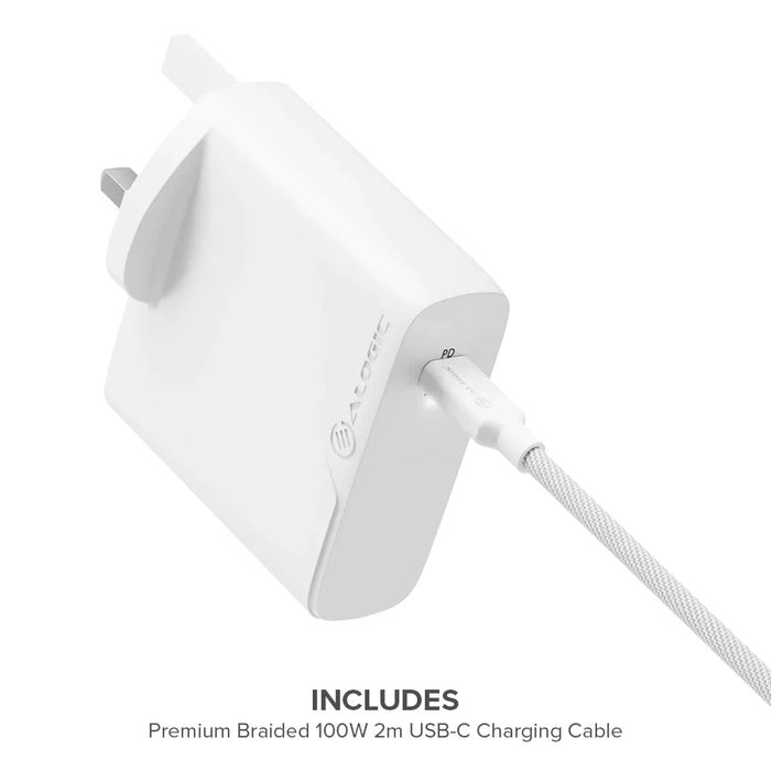 Alogic WCG1X100-UK 100W GaN Charger - Includes 2m USB-C Cable