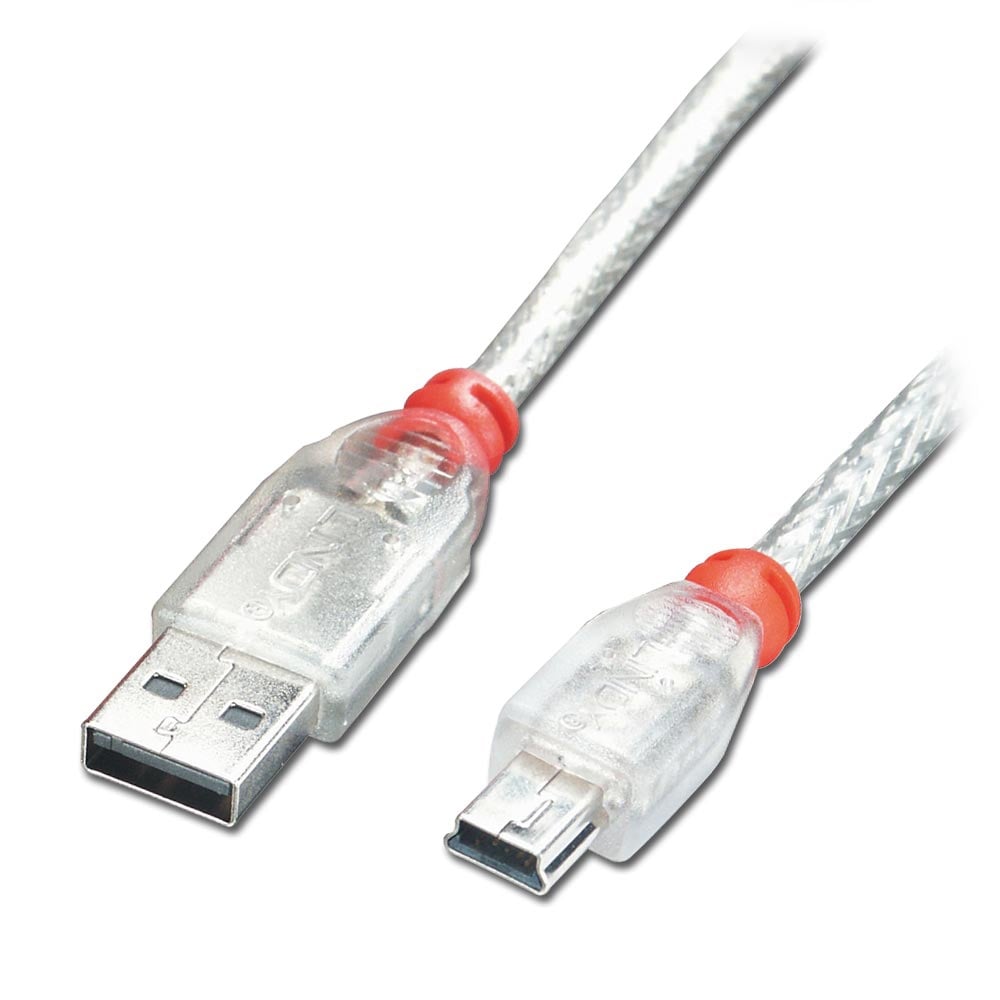 Lindy 1m USB 2.0 Cable - Type A To Mini-B, Transparent | 41782 USB Cable Lindy
