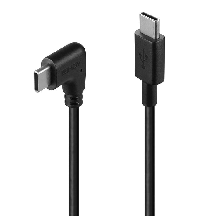 Lindy 1m USB 2.0 Straight USB-C to Right-Angled USB-C Cable | 32005 USB-C Cable Lindy