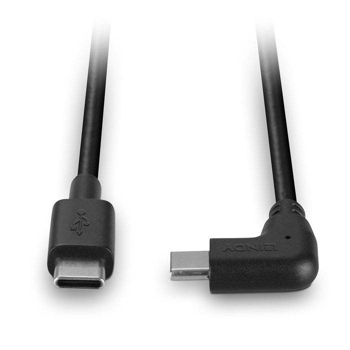 Lindy 1m USB 2.0 Straight USB-C to Right-Angled USB-C Cable | 32005 USB-C Cable Lindy