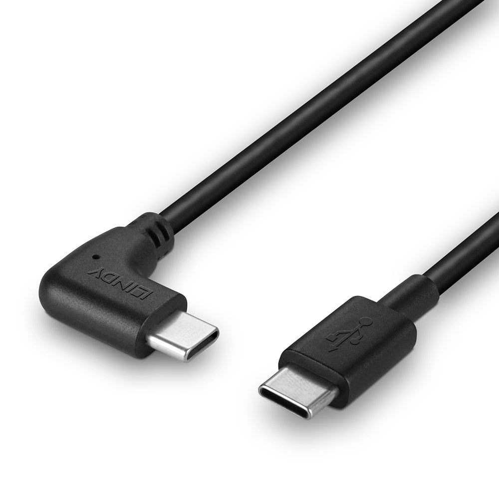 Lindy 1m USB 2.0 Straight USB-C to Right-Angled USB-C Cable | 32005 USB Cable Lindy