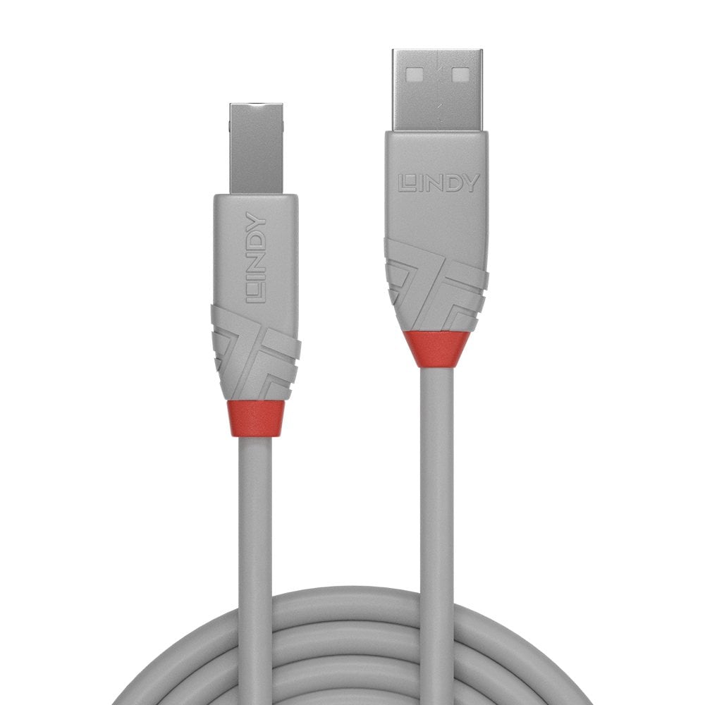 Lindy 1m USB 2.0 Type A to B Cable, Anthra Line, Grey | 36682 USB Cable Lindy