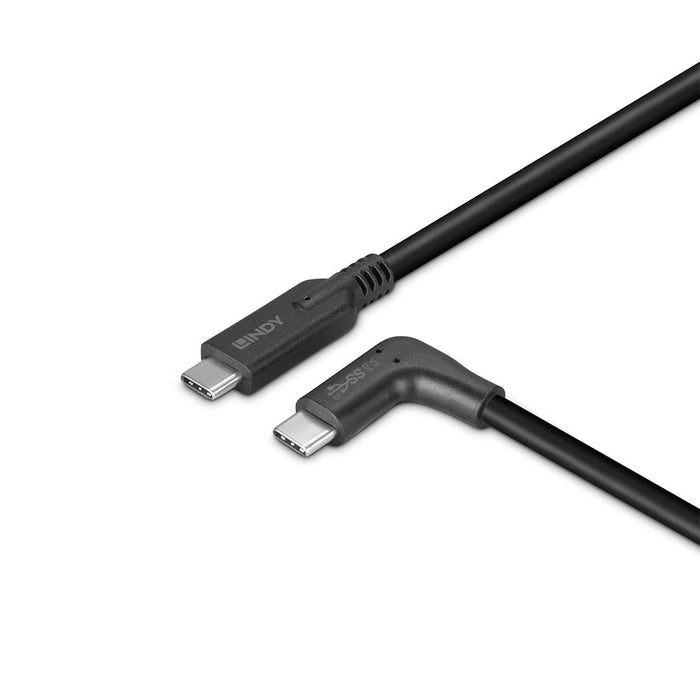 Lindy 1m USB 3.2 Straight USB-C to Right-Angled USB-C Cable, 10Gbps | 32018 USB-C Cable Lindy