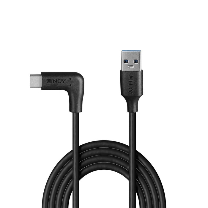 Lindy 1m USB 3.2 Type-A to Right-Angled USB-C Cable, 10Gbps | 32013 USB-C Cable Lindy