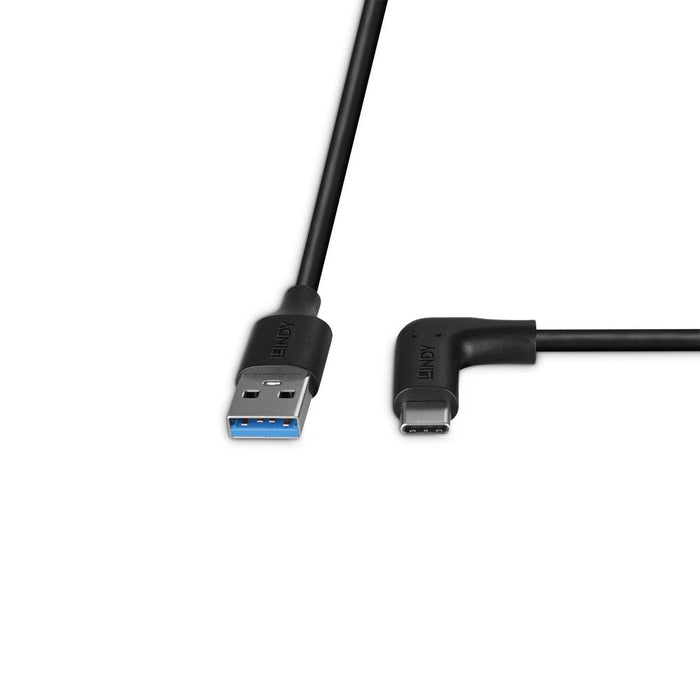 Lindy 1m USB 3.2 Type-A to Right-Angled USB-C Cable, 10Gbps | 32013 USB-C Cable Lindy