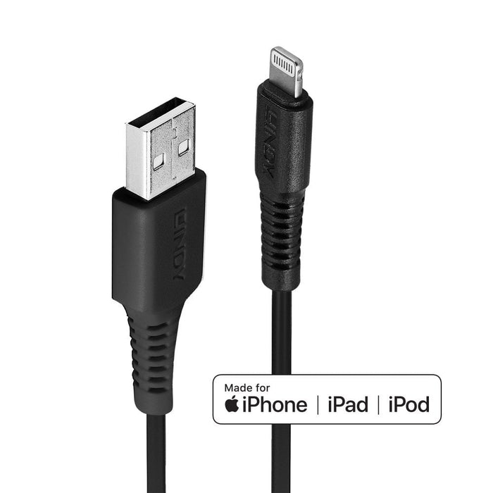 Lindy 1m USB to Lightning Cable, Black | 31320 USB Cable Lindy