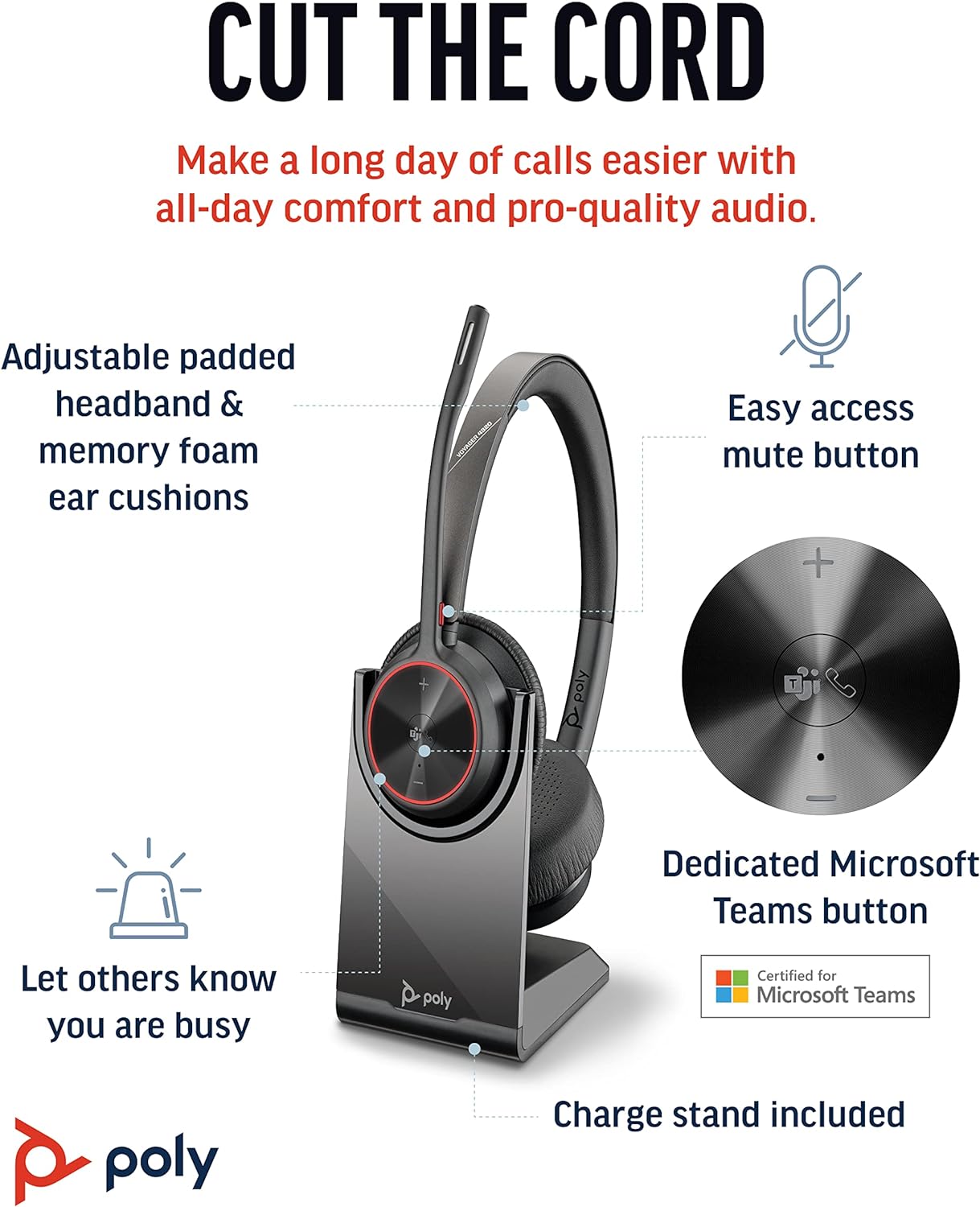 Poly Voyager 4320 UC Wireless Headset & Charge Stand Headset Poly