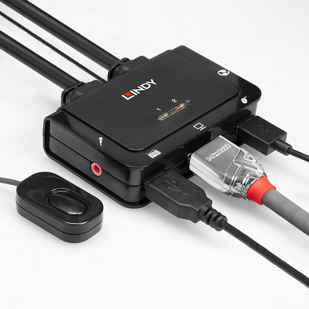 Lindy 2 Port HDMI 4K60, USB 2.0 & Audio Cable KVM Switch | 42345 Switches Lindy