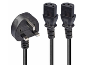 Lindy 2.5m UK 3 Pin Plug to 2 x IEC C13 Extension Cable | 30371 Power Cable Lindy