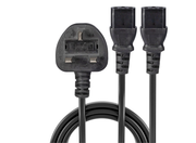 Lindy 2.5m UK 3 Pin Plug to 2 x IEC C13 Extension Cable | 30371 Power Cable Lindy