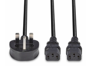 Lindy 2.5m UK 3 Pin Plug to 2 x IEC C13 Extension Cable | 30371 Power Cable Lindy