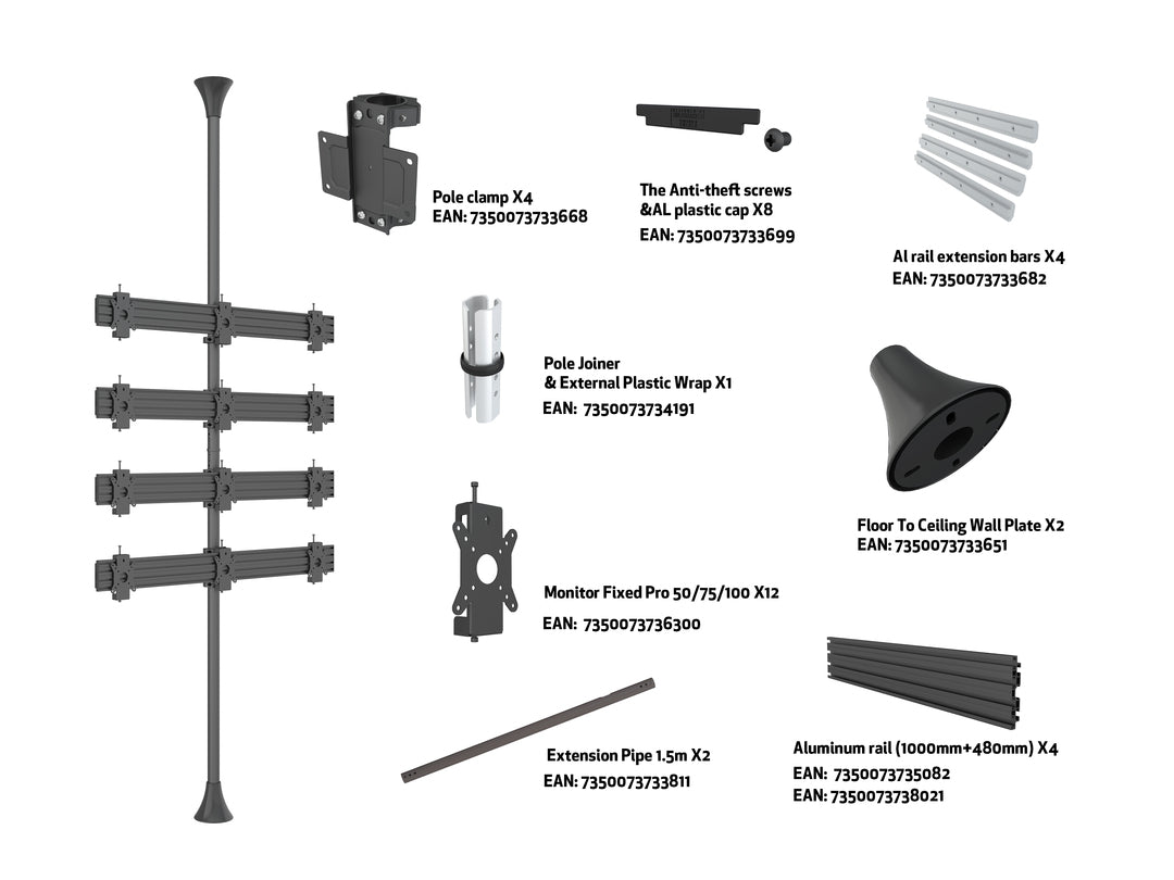 Multibrackets MBFC3X4U-F100 M Floor to Ceiling Mount Pro - Up to 15"-32" Screen Floor to Ceiling Display Mount Multibrackets