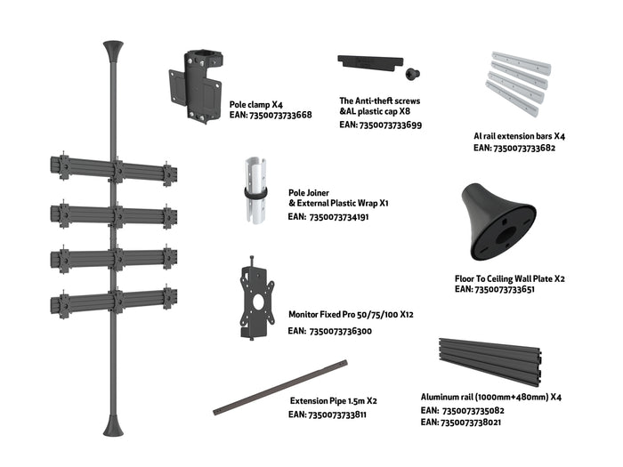 Multibrackets MBFC3X4U-F100 M Floor to Ceiling Mount Pro - Up to 15"-32" Screen Floor to Ceiling Display Mount Multibrackets