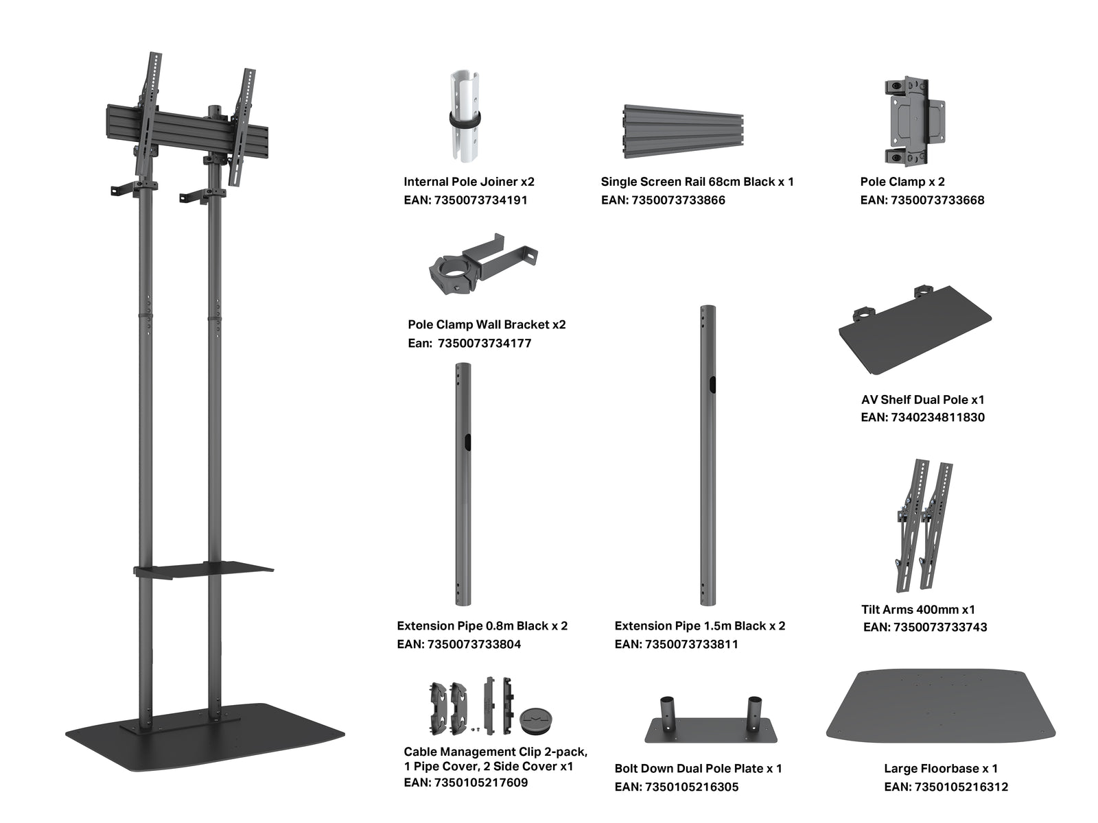 Multibrackets M Pro Dual Pole Floorstand For 75"-98" Screens | 7340234812059