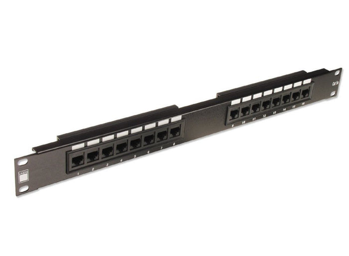 Lindy 19" CAT5e 1U 16 Port RJ-45 Patch Panel, Unshielded, Black | 20755 Rack Accessory Lindy