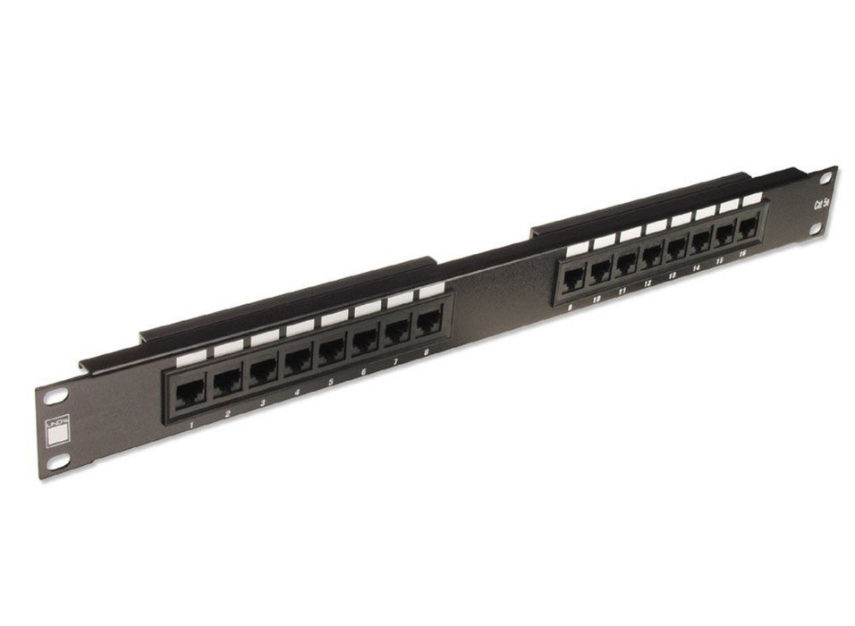 Lindy 19" CAT5e 1U 16 Port RJ-45 Patch Panel, Unshielded, Black | 20755 Patch Panels Lindy