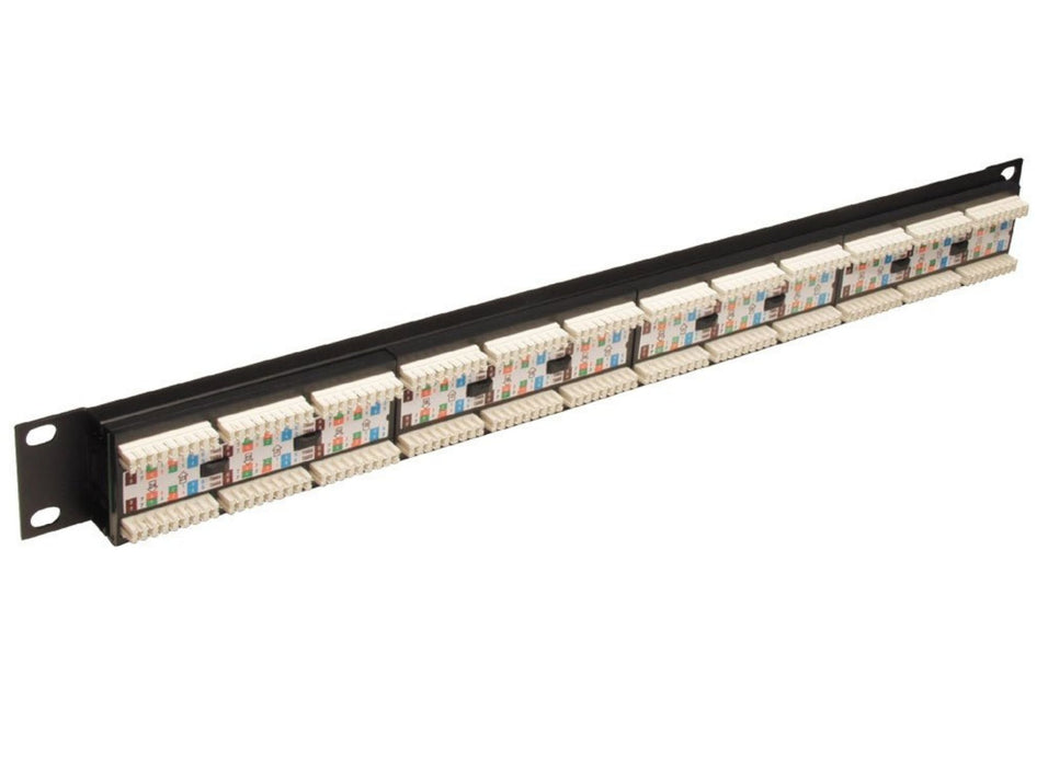 Lindy 19" CAT5e 1U 24 Port RJ-45 Patch Panel, Unshielded, Black | 20756 Patch Panels Lindy