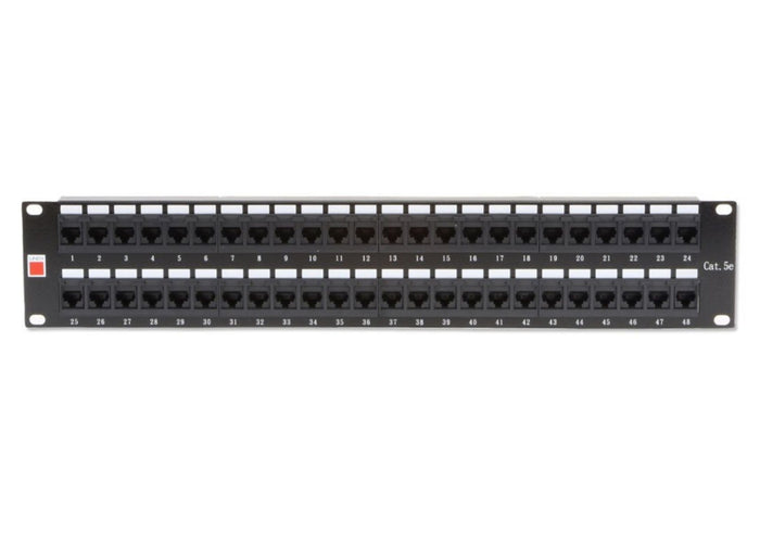 Lindy 19" CAT5e 2U 48 Port RJ-45 Patch Panel, Unshielded, Black | 20758 Rack Accessory Lindy