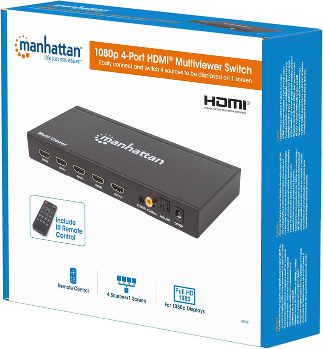 Manhattan 1080p 4-Port HDMI Multiviewer Switch | 207881 Video Switches Manhattan