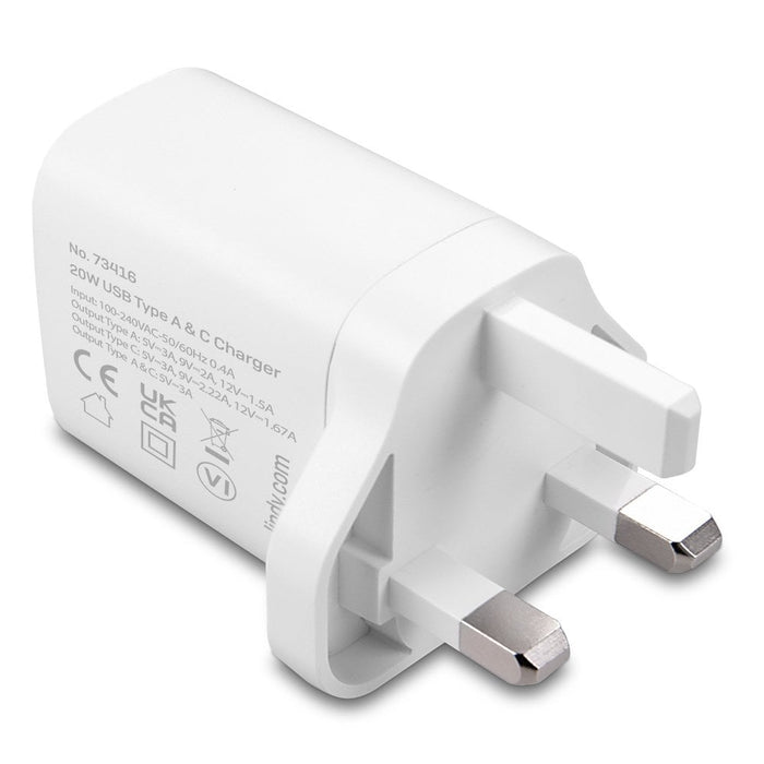 Lindy 20W USB Type A & C Charger | 73416 Smart Device Chargers Lindy