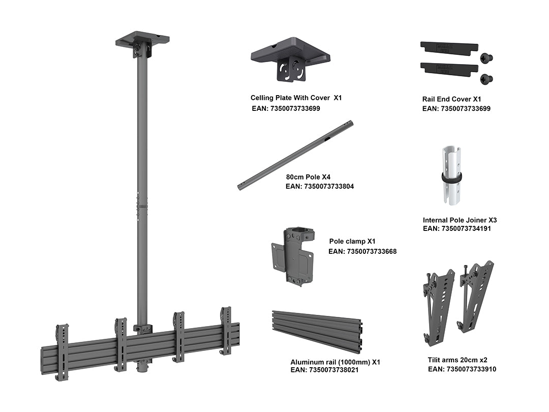 Multibrackets 1.5m 30" - 42" Display Menu Board Mount Pro For 2 Screens Ceiling Mount Bracket Multibrackets