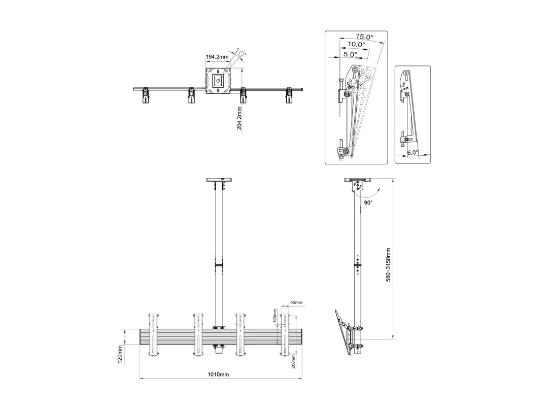 Multibrackets 1.5m 30" - 42" Display Menu Board Mount Pro For 2 Screens Ceiling Mount Bracket Multibrackets